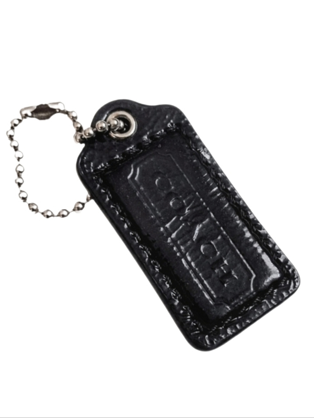 🖤 2" Med Coach Black Crinkled Pat Leather Hangtag Bag Fob Purse Charm Keychain